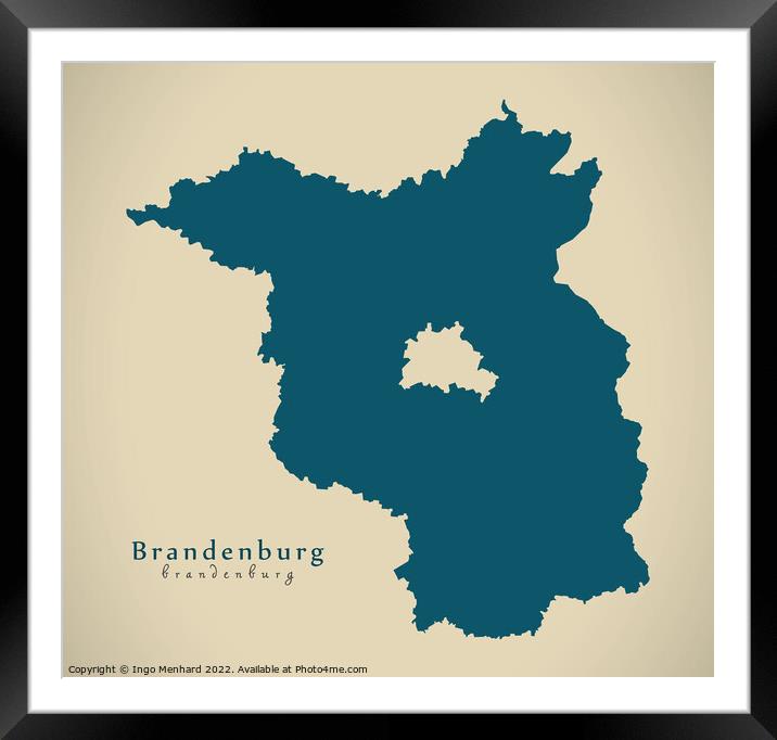 Modern Map - Brandenburg DE Framed Mounted Print by Ingo Menhard