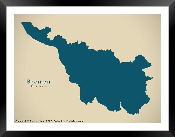 Modern Map - Bremen DE Framed Mounted Print by Ingo Menhard