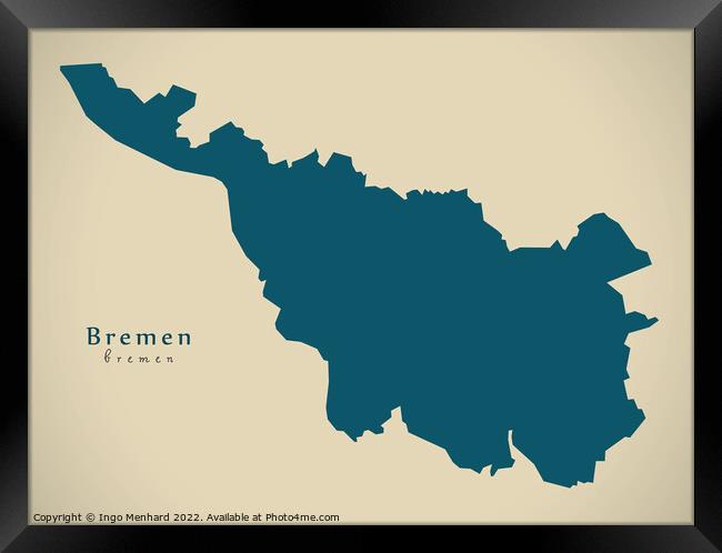 Modern Map - Bremen DE Framed Print by Ingo Menhard