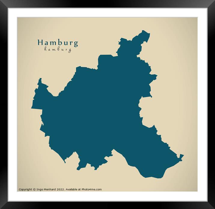 Modern Map - Hamburg DE Framed Mounted Print by Ingo Menhard