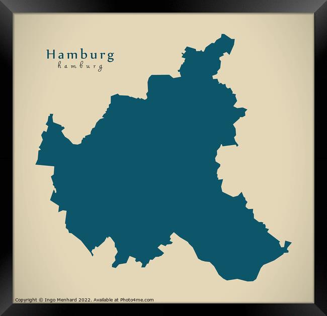 Modern Map - Hamburg DE Framed Print by Ingo Menhard