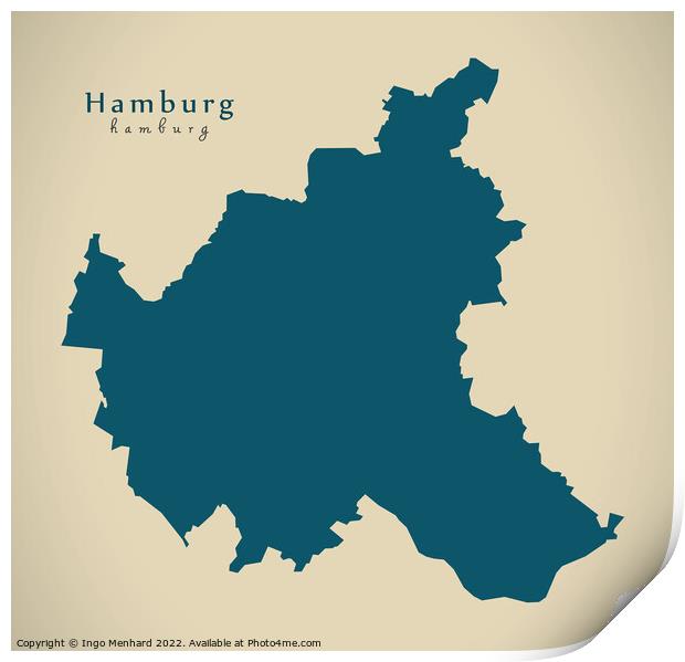 Modern Map - Hamburg DE Print by Ingo Menhard