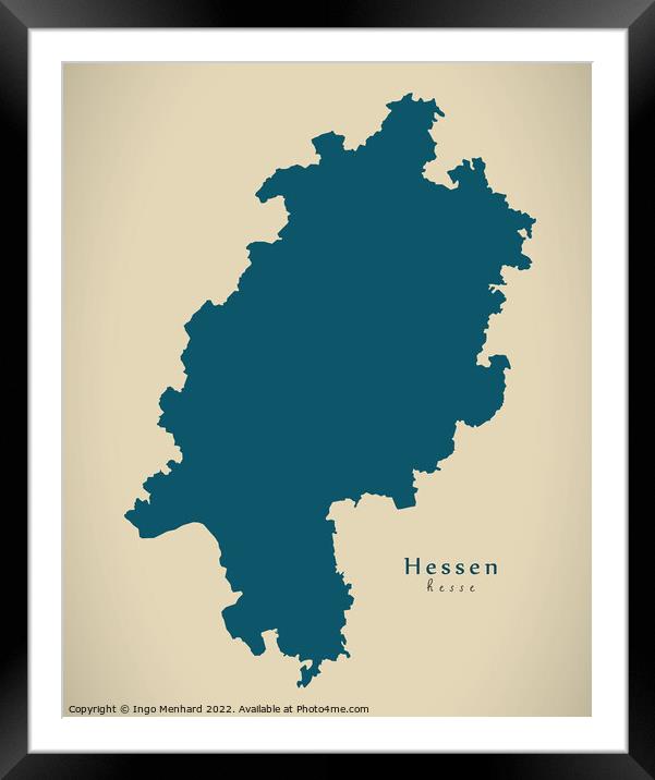 Modern Map - Hessen DE Framed Mounted Print by Ingo Menhard