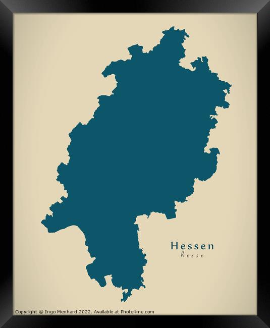 Modern Map - Hessen DE Framed Print by Ingo Menhard