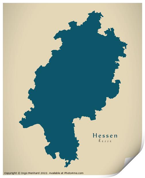 Modern Map - Hessen DE Print by Ingo Menhard