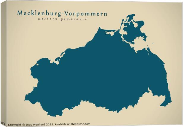 Modern Map - Mecklenburg-Vorpommern DE Canvas Print by Ingo Menhard