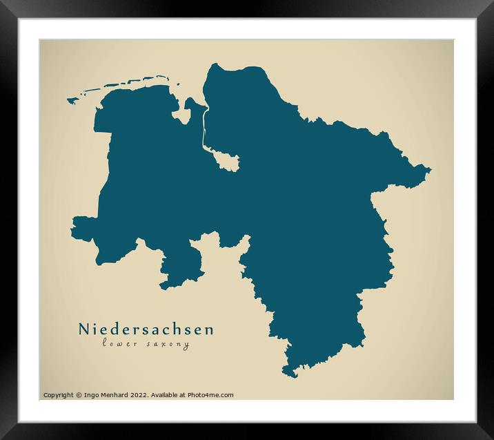 Modern Map - Niedersachsen DE Framed Mounted Print by Ingo Menhard