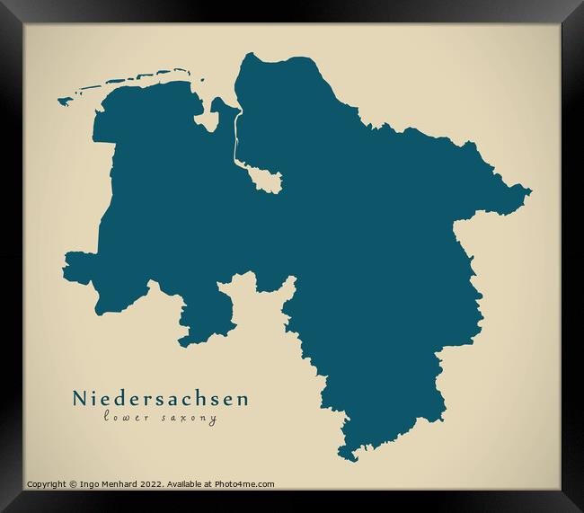 Modern Map - Niedersachsen DE Framed Print by Ingo Menhard