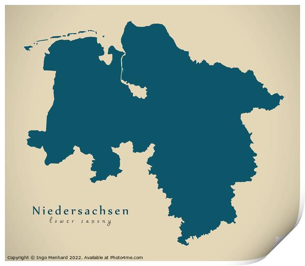 Modern Map - Niedersachsen DE Print by Ingo Menhard