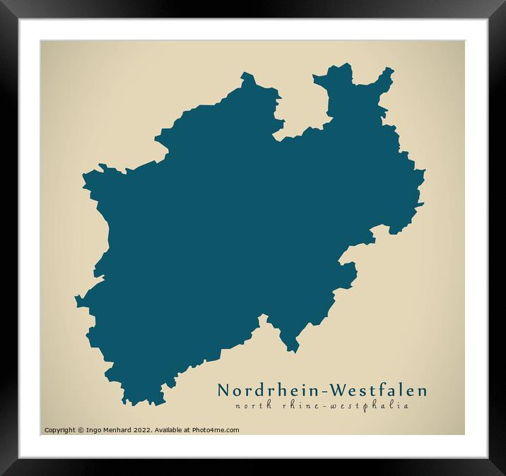 Modern Map - Nordrhein-Westfalen DE Framed Mounted Print by Ingo Menhard