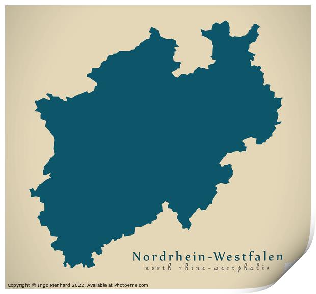 Modern Map - Nordrhein-Westfalen DE Print by Ingo Menhard
