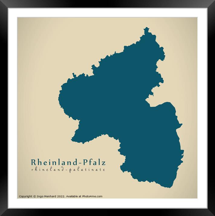 Modern Map - Rheinland-Pfalz DE Framed Mounted Print by Ingo Menhard