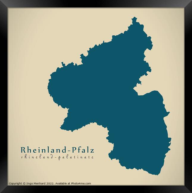 Modern Map - Rheinland-Pfalz DE Framed Print by Ingo Menhard