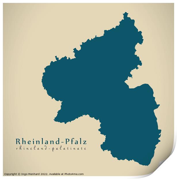 Modern Map - Rheinland-Pfalz DE Print by Ingo Menhard