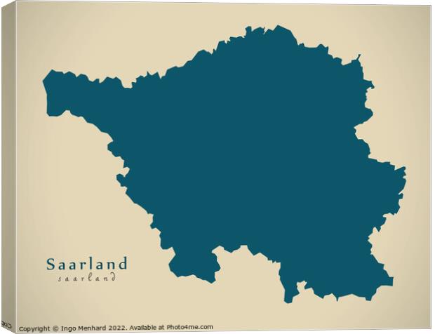 Modern Map - Saarland DE Canvas Print by Ingo Menhard