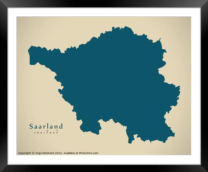 Modern Map - Saarland DE Framed Mounted Print by Ingo Menhard