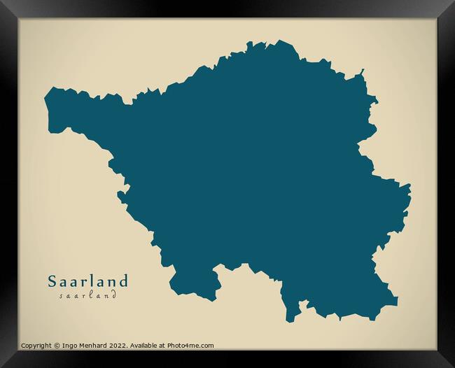 Modern Map - Saarland DE Framed Print by Ingo Menhard