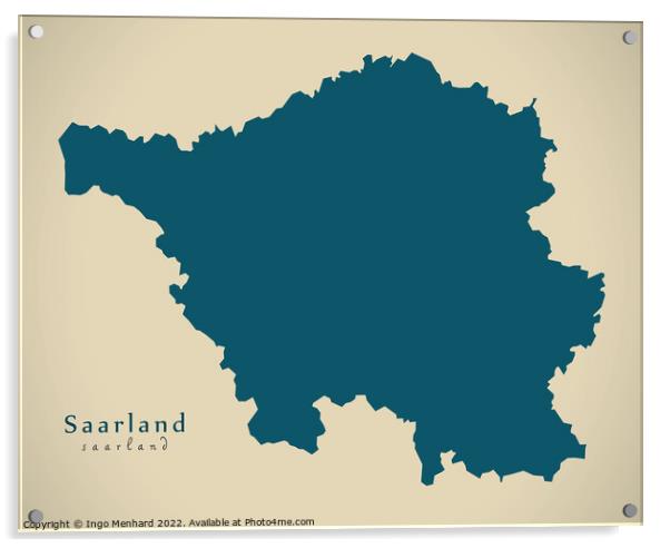 Modern Map - Saarland DE Acrylic by Ingo Menhard