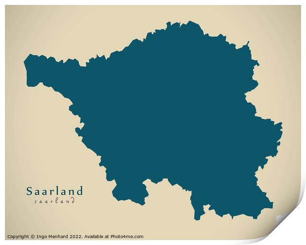 Modern Map - Saarland DE Print by Ingo Menhard