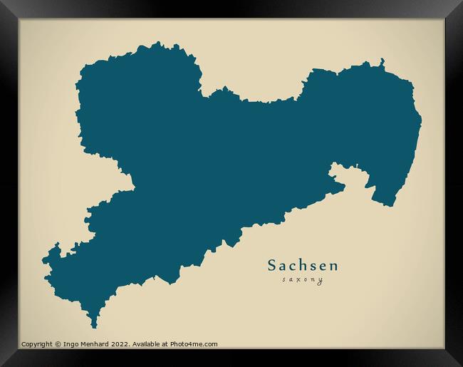 Modern Map - Sachsen DE Framed Print by Ingo Menhard