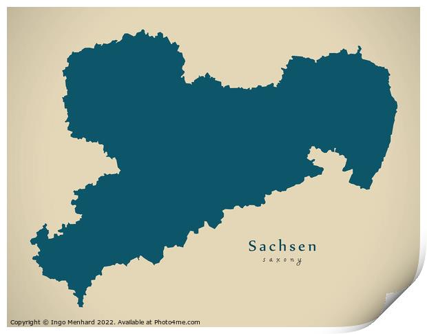 Modern Map - Sachsen DE Print by Ingo Menhard