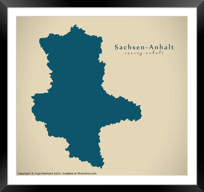 Modern Map - Sachsen-Anhalt DE Framed Mounted Print by Ingo Menhard