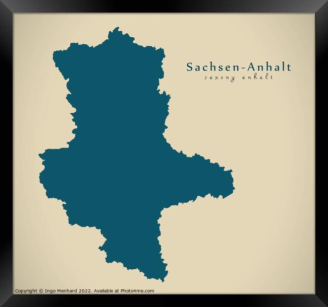Modern Map - Sachsen-Anhalt DE Framed Print by Ingo Menhard