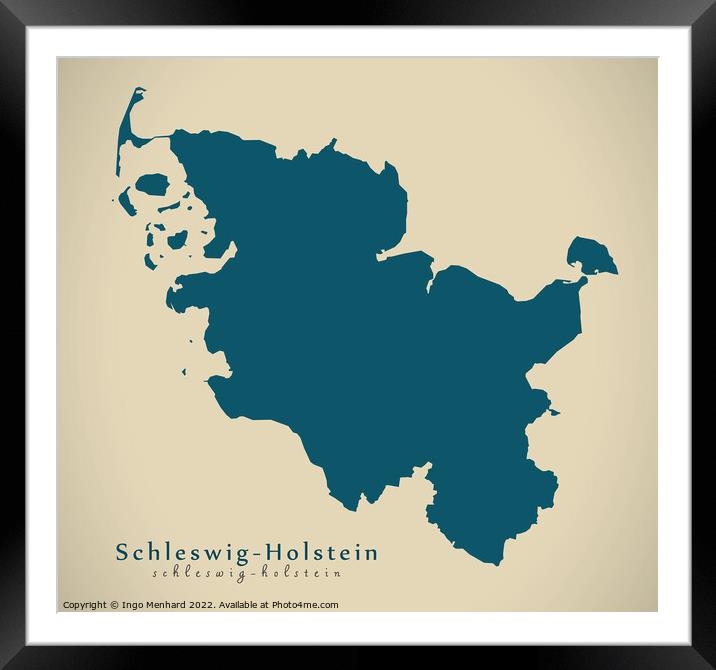 Modern Map - Schleswig-Holstein DE Framed Mounted Print by Ingo Menhard