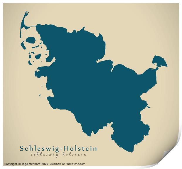 Modern Map - Schleswig-Holstein DE Print by Ingo Menhard