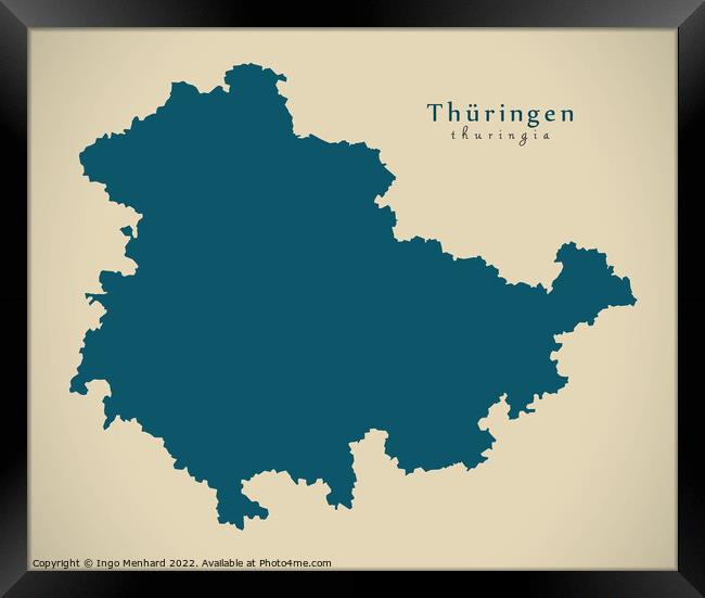 Modern Map - Thueringen DE Framed Print by Ingo Menhard