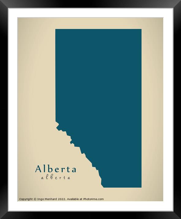Modern Map - Alberta CA Framed Mounted Print by Ingo Menhard