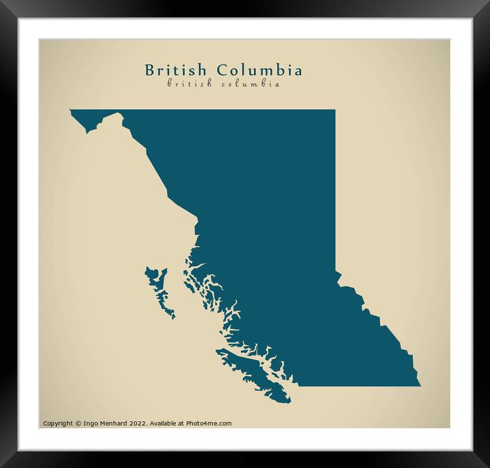 Modern Map - British Columbia CA Framed Mounted Print by Ingo Menhard