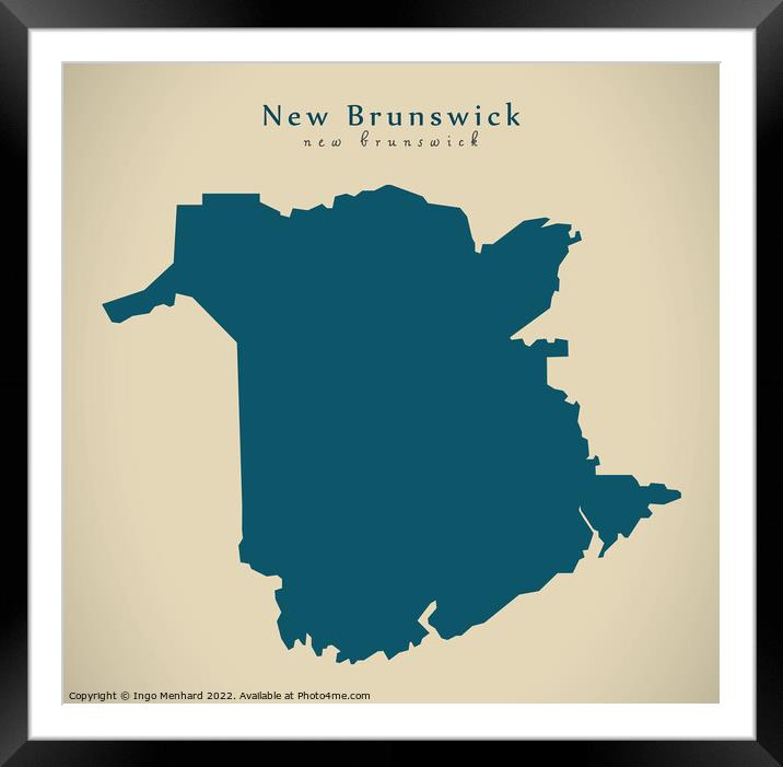 Modern Map - New Brunswick CA Framed Mounted Print by Ingo Menhard