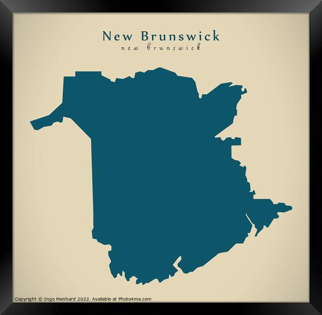Modern Map - New Brunswick CA Framed Print by Ingo Menhard