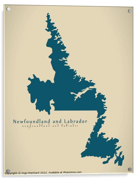 Modern Map - Newfoundland and Labrador CA Acrylic by Ingo Menhard