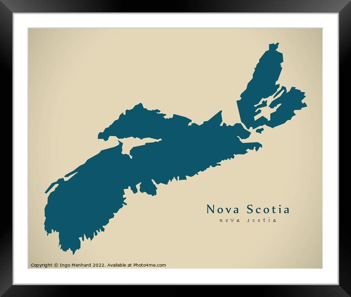 Modern Map - Nova Scotia CA Framed Mounted Print by Ingo Menhard
