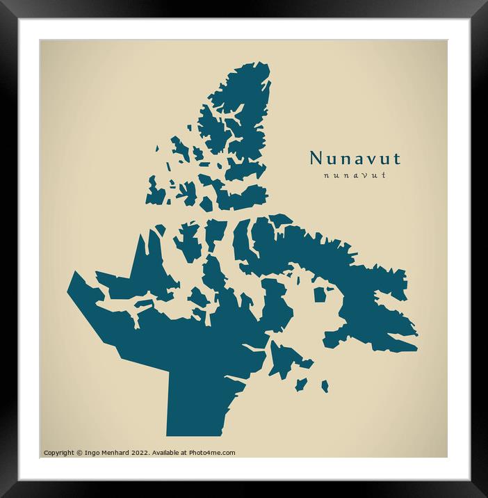 Modern Map - Nunavut CA Framed Mounted Print by Ingo Menhard