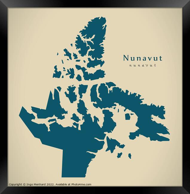 Modern Map - Nunavut CA Framed Print by Ingo Menhard