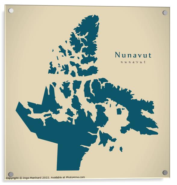 Modern Map - Nunavut CA Acrylic by Ingo Menhard