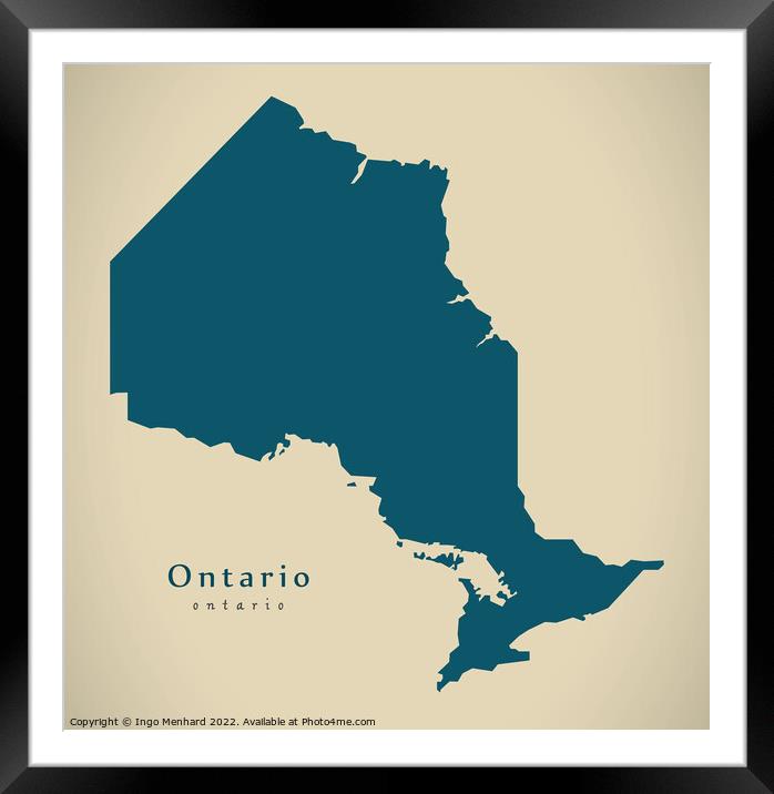Modern Map - Ontario CA Framed Mounted Print by Ingo Menhard