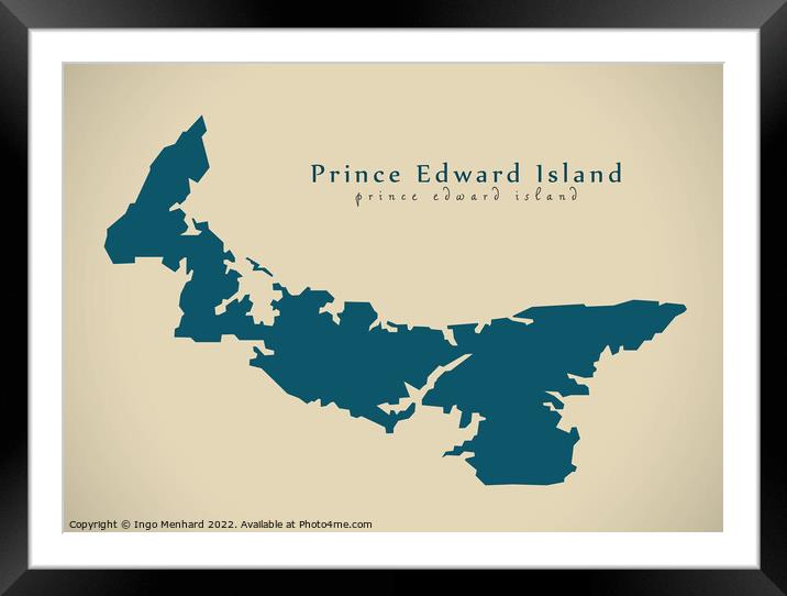 Modern Map - Prince Edward Island CA Framed Mounted Print by Ingo Menhard