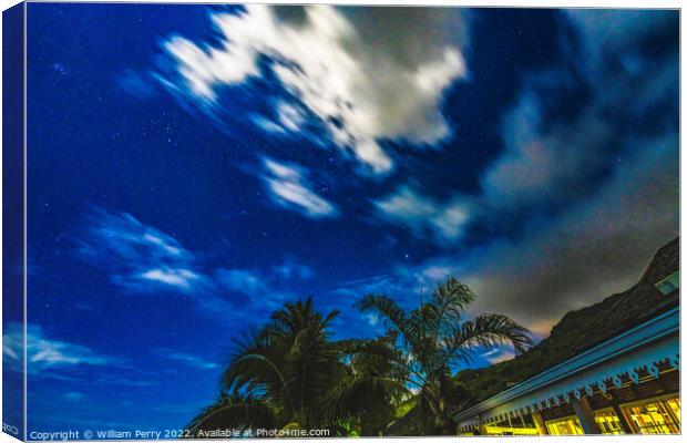 Moonlight Stars House Clouds Night Moorea Tahiti Canvas Print by William Perry