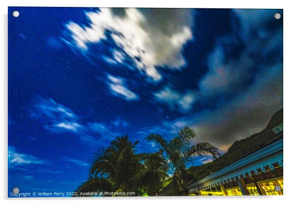 Moonlight Stars House Clouds Night Moorea Tahiti Acrylic by William Perry