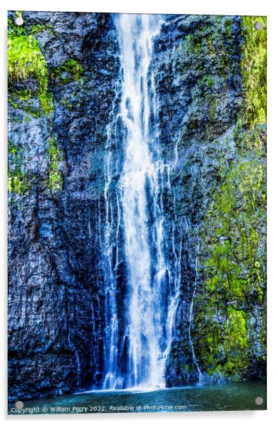 Colorful Tropical Faarumai Waterfalls Mountain Tahiti Island  Acrylic by William Perry
