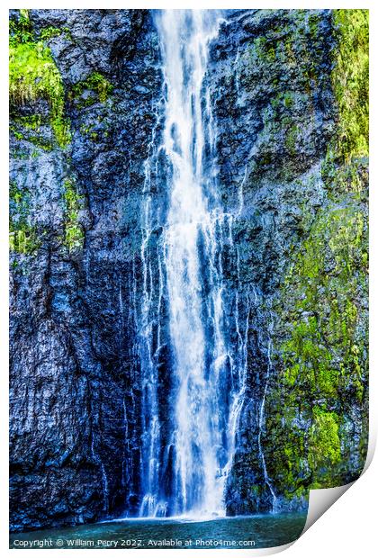 Colorful Tropical Faarumai Waterfalls Mountain Tahiti Island  Print by William Perry