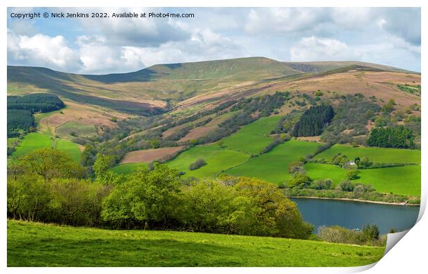 Waun Rydd across the Talybont Valley Brecon Beacon Print by Nick Jenkins