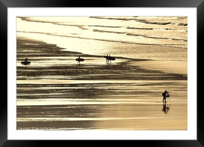 Beach Silhouettes Framed Mounted Print by Roy Curtis