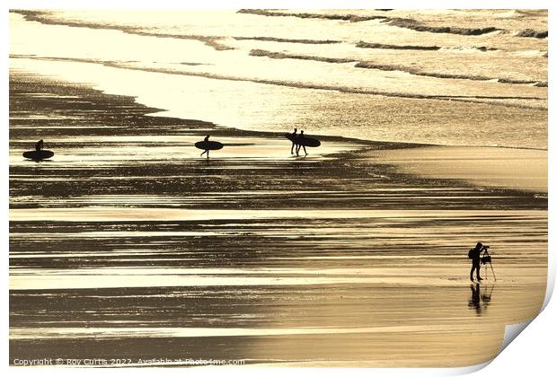 Beach Silhouettes Print by Roy Curtis