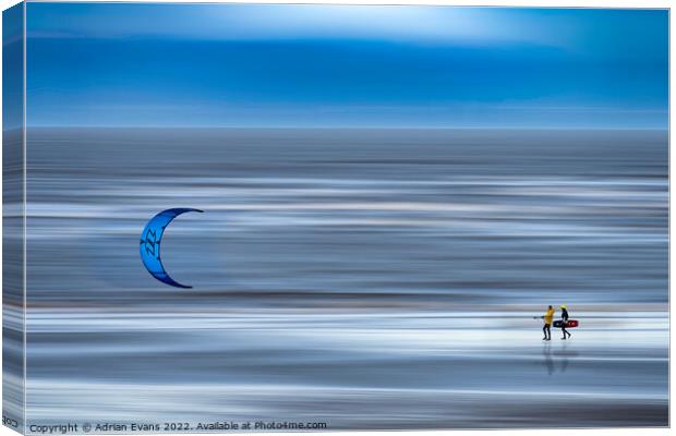 Kite Surfers  Canvas Print by Adrian Evans