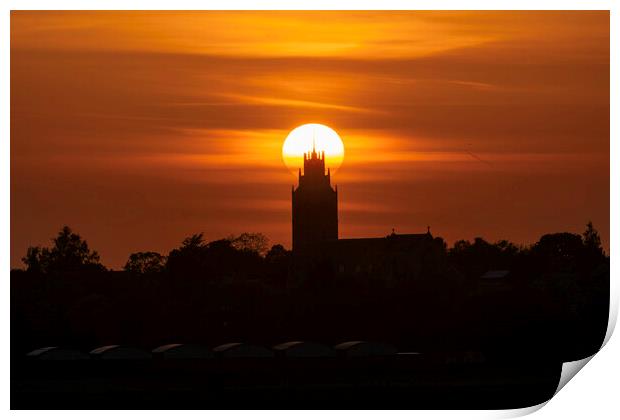 Sunset behind St Andrew's Church, Sutton-in-the-Isle, Cambs Print by Andrew Sharpe